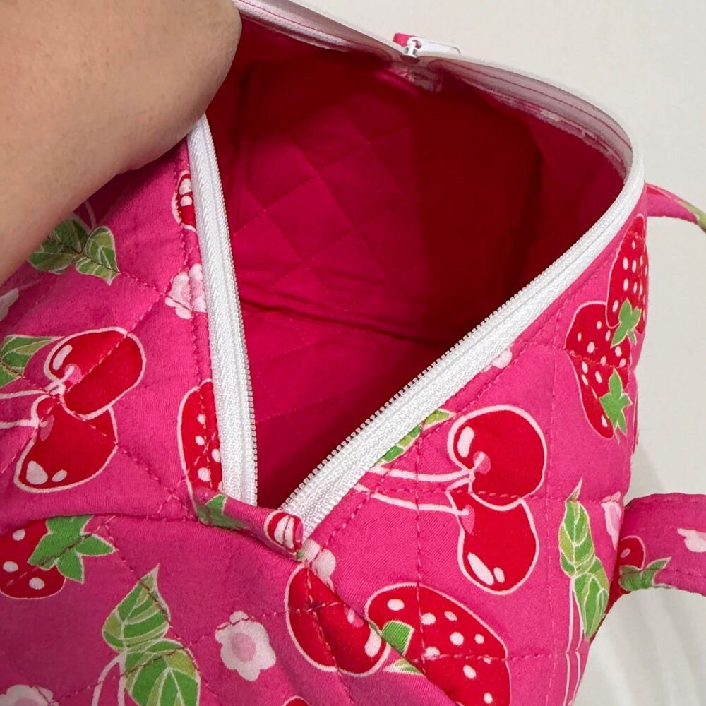 Handmade Quilted Pink Strawberries & Cherries Barrel Bag - Picture 2 of 5